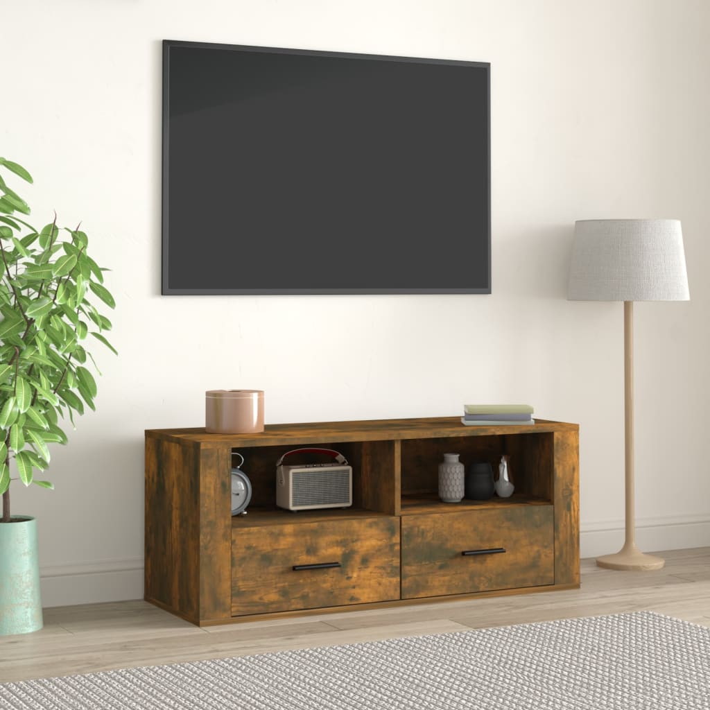 Meuble TV Chêne fumé 100x35x40 cm Bois d'ingénierie Meubles TV vidaXL   