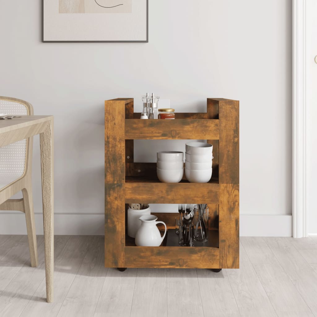 Chariot de cuisine Chêne fumé 60x45x80 cm Bois d'ingénierie - XIOS