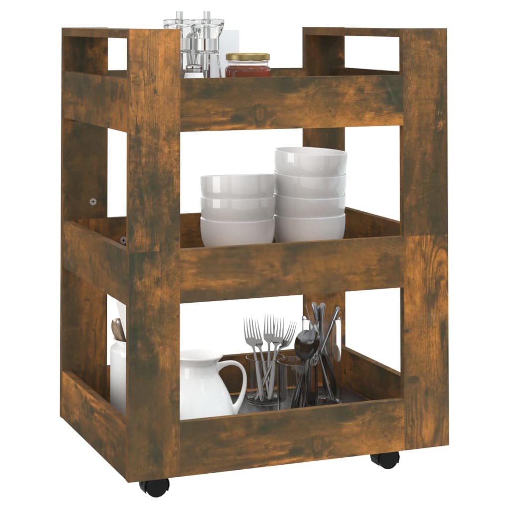 Chariot de cuisine Chêne fumé 60x45x80 cm Bois d'ingénierie - XIOS