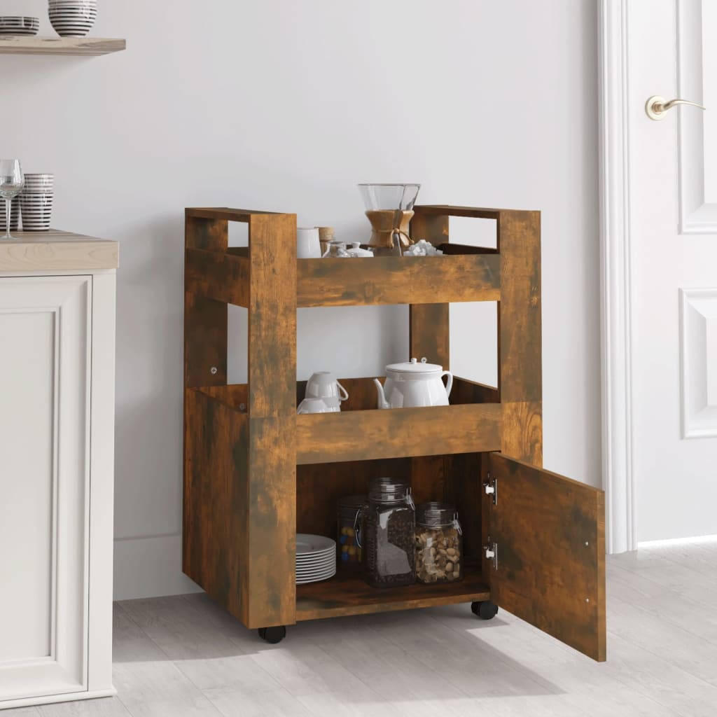 Chariot de cuisine Chêne fumé 60x45x80 cm Bois d'ingénierie - XIOS
