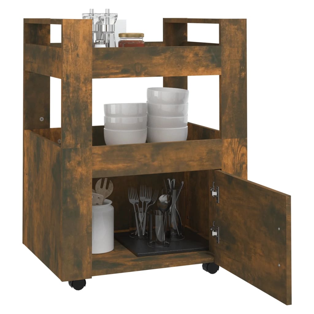 Chariot de cuisine Chêne fumé 60x45x80 cm Bois d'ingénierie - XIOS