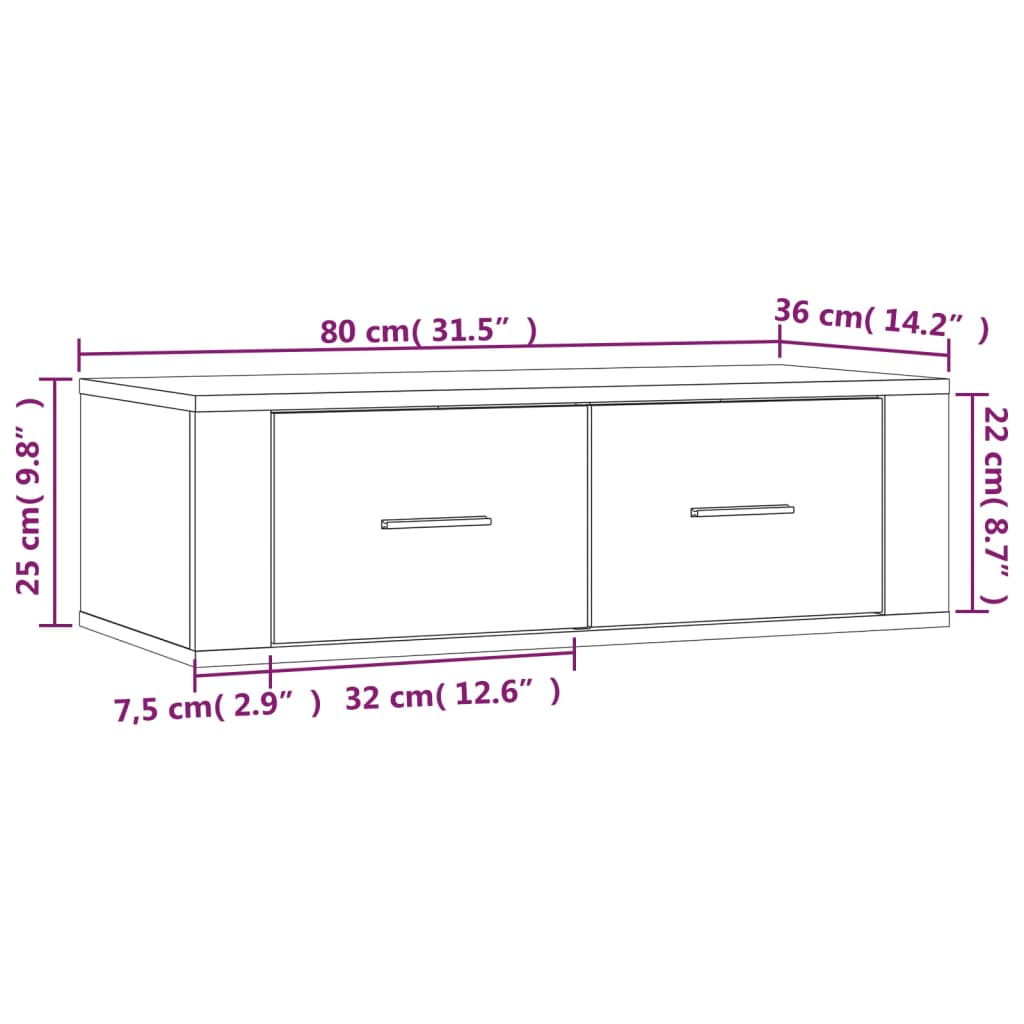 Meuble TV suspendu Gris béton 80x36x25 cm Bois d'ingénierie Meubles TV vidaXL
