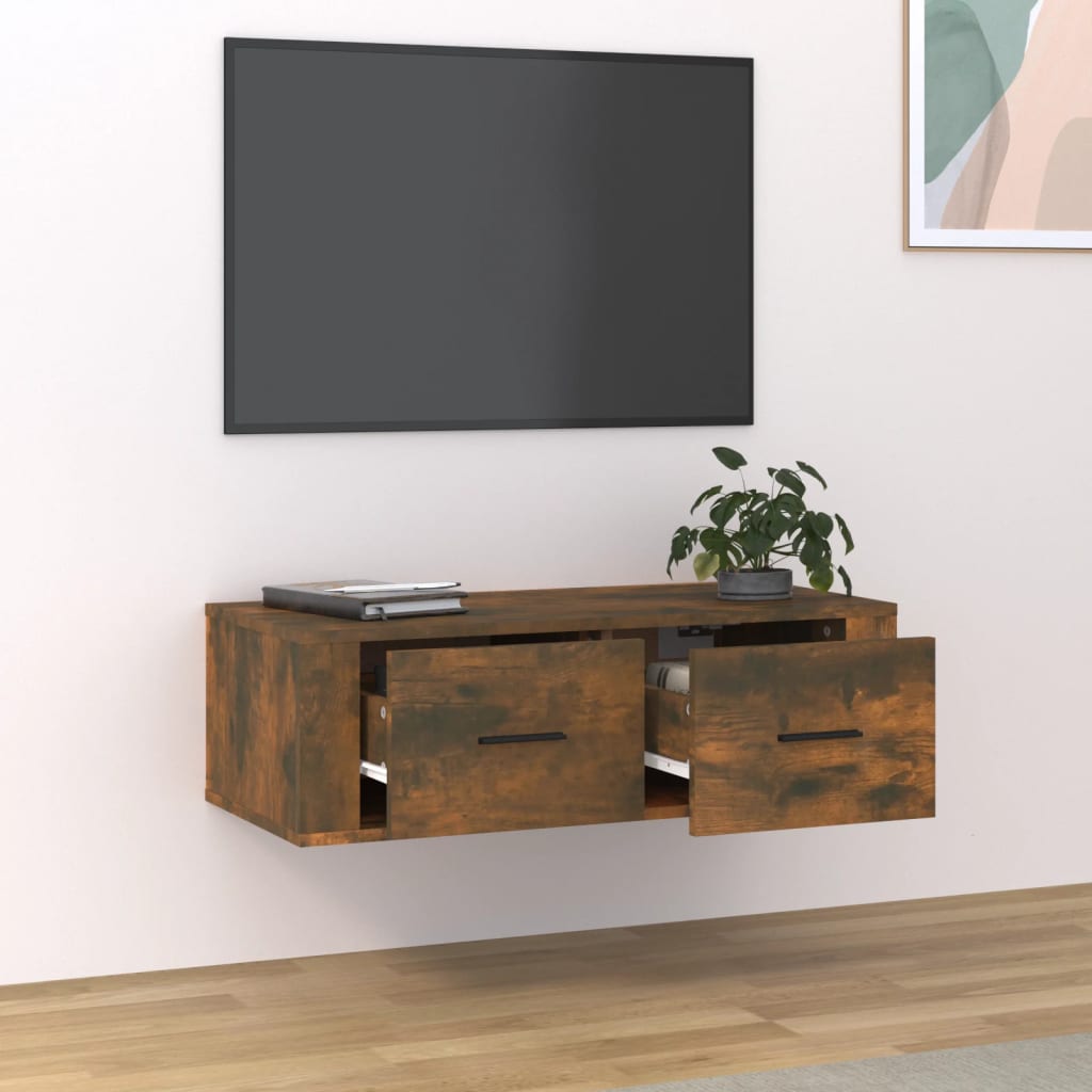 Armoire TV suspendue Chêne fumé 80x36x25 cm Bois d'ingénierie - XIOS