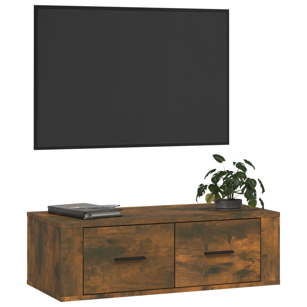 Armoire TV suspendue Chêne fumé 80x36x25 cm Bois d'ingénierie - XIOS