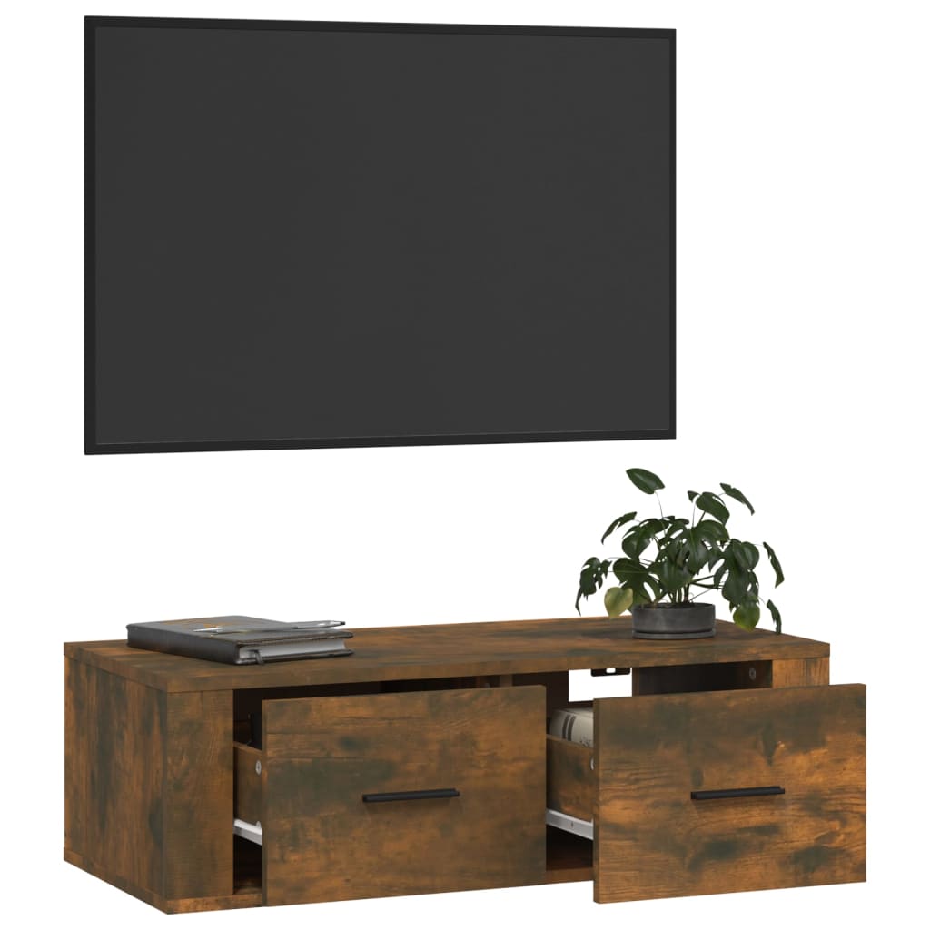 Armoire TV suspendue Chêne fumé 80x36x25 cm Bois d'ingénierie - XIOS