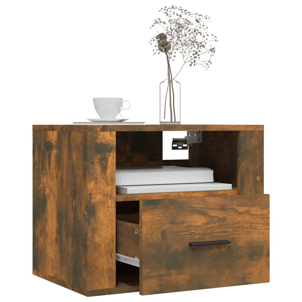 Table de chevet murale Chêne fumé 50x36x40 cm - XIOS