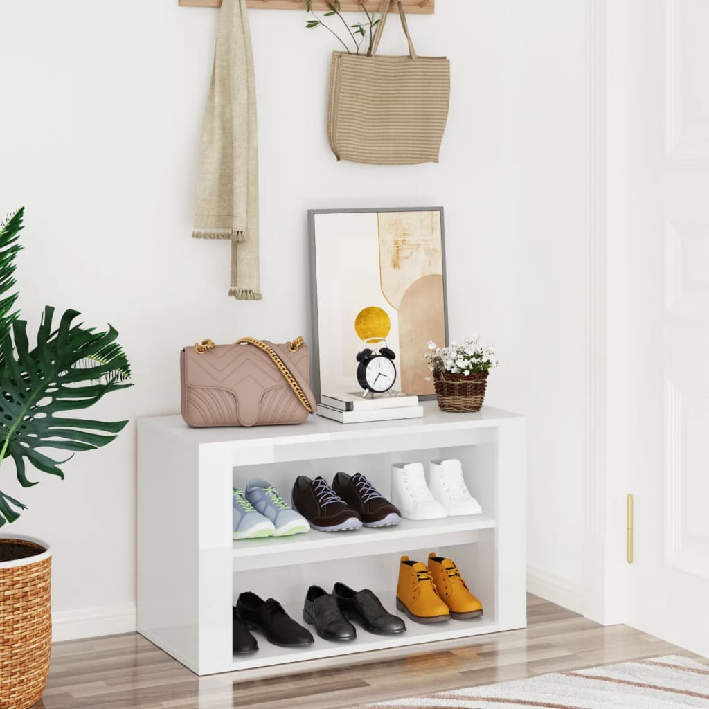 Étagère à chaussures Blanc brillant 75x35x45 cm Bois ingénierie - XIOS