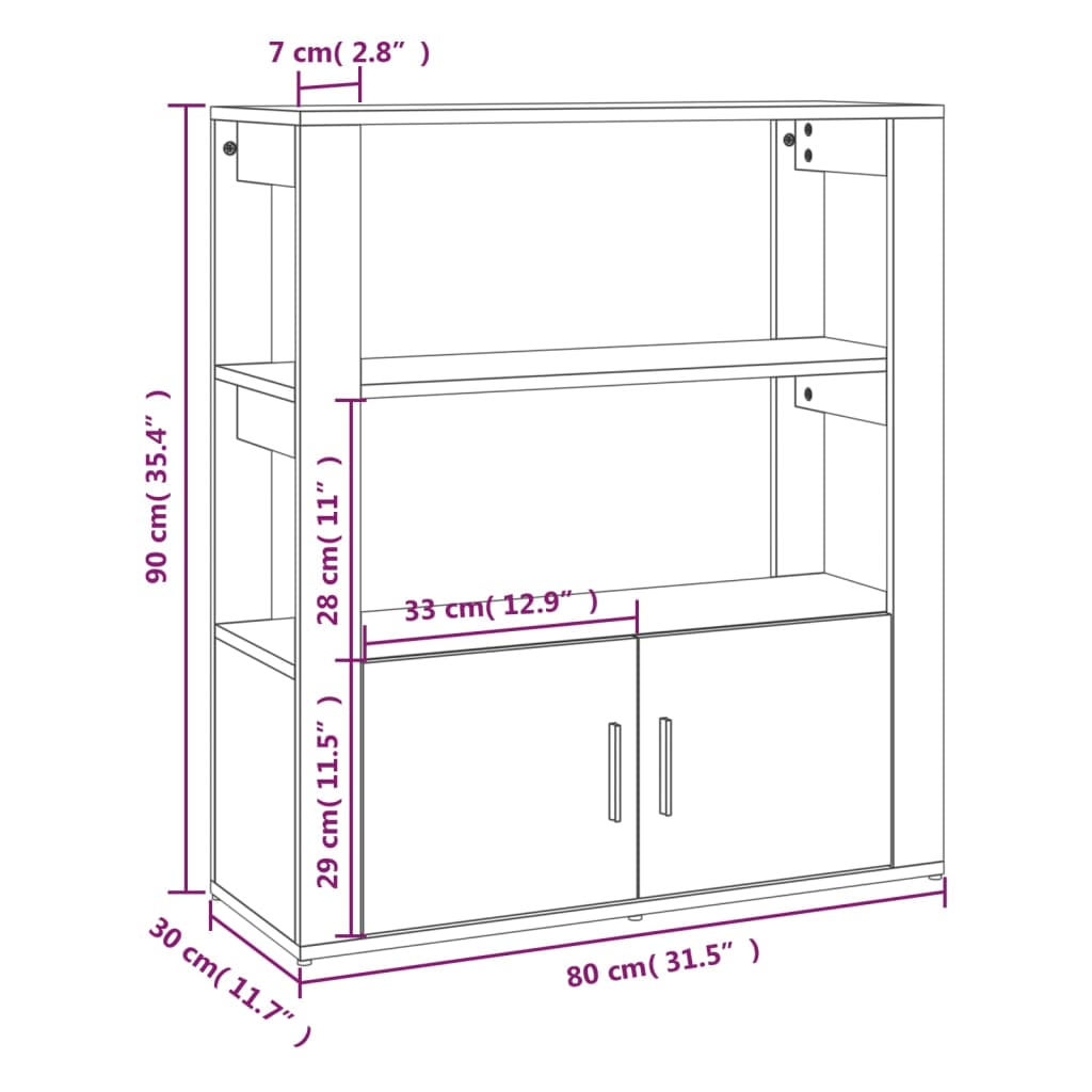 Buffet Chêne sonoma 80x30x90 cm Bois d'ingénierie