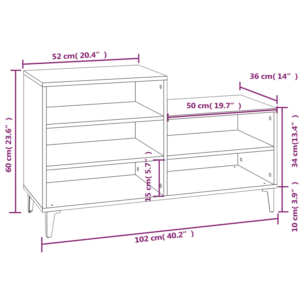 Armoire à chaussures Blanc 102x36x60 cm Bois d'ingénierie - XIOS