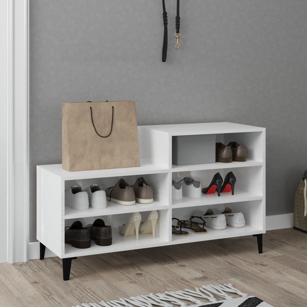Armoire à chaussure Blanc brillant 102x36x60 cm Bois ingénierie - XIOS