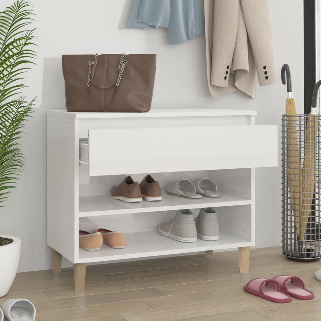 Armoire à chaussure Blanc brillant 70x36x60 cm Bois ingénierie - XIOS