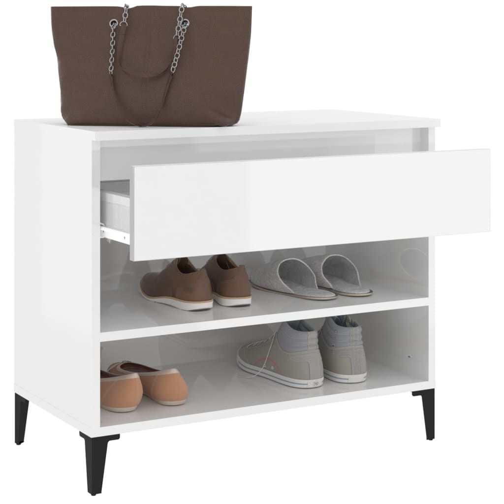 Armoire à chaussure Blanc brillant 70x36x60 cm Bois ingénierie - XIOS