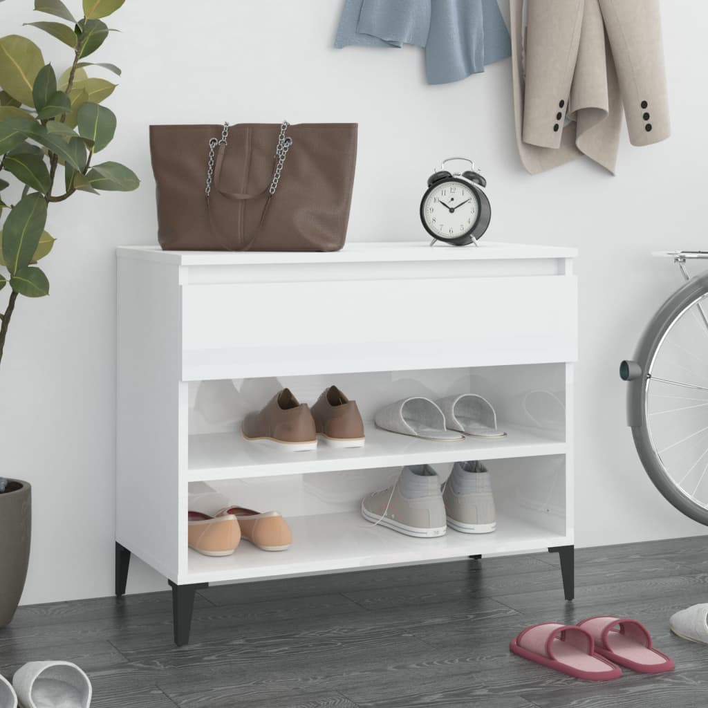 Armoire à chaussure Blanc brillant 70x36x60 cm Bois ingénierie - XIOS