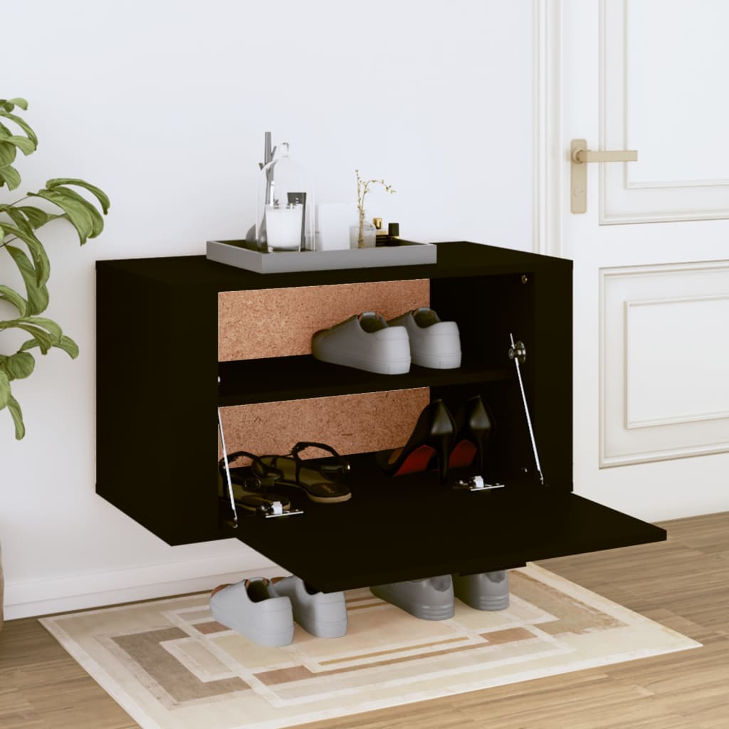 Armoire à chaussures murale Noir 70x35x38 cm Bois d'ingénierie - XIOS
