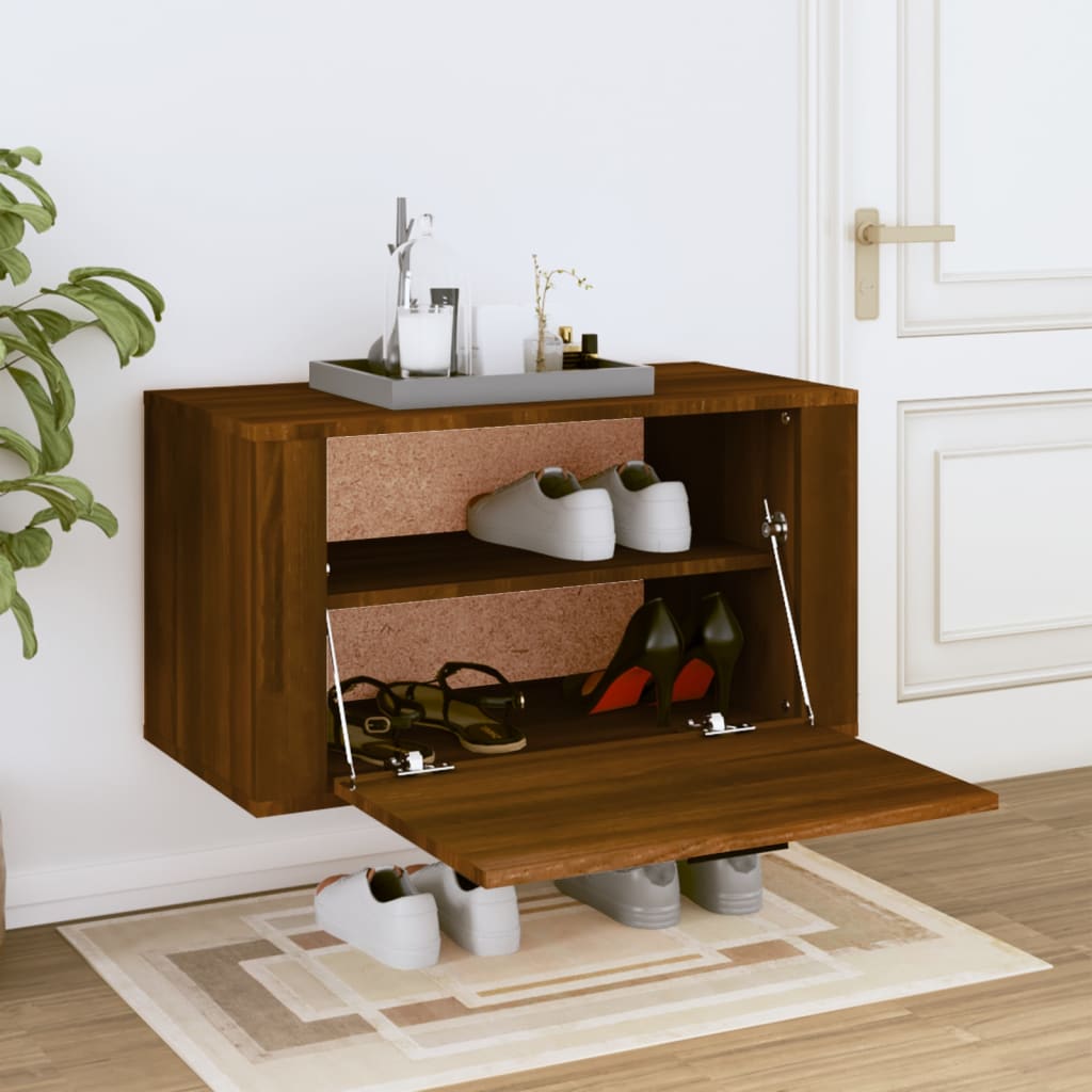Armoire à chaussures murale Chêne marron 70x35x38cm Bois de Pin - XIOS