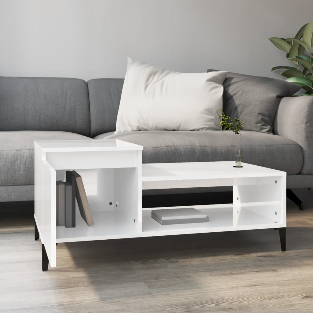 Table basse Blanc brillant 100x50x45 cm Bois d'ingénierie - XIOS