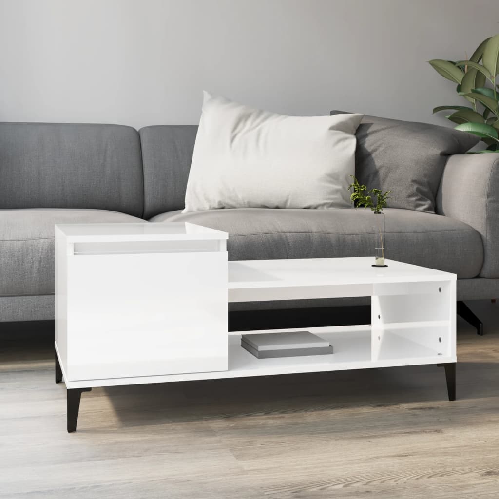 Table basse Blanc brillant 100x50x45 cm Bois d'ingénierie - XIOS