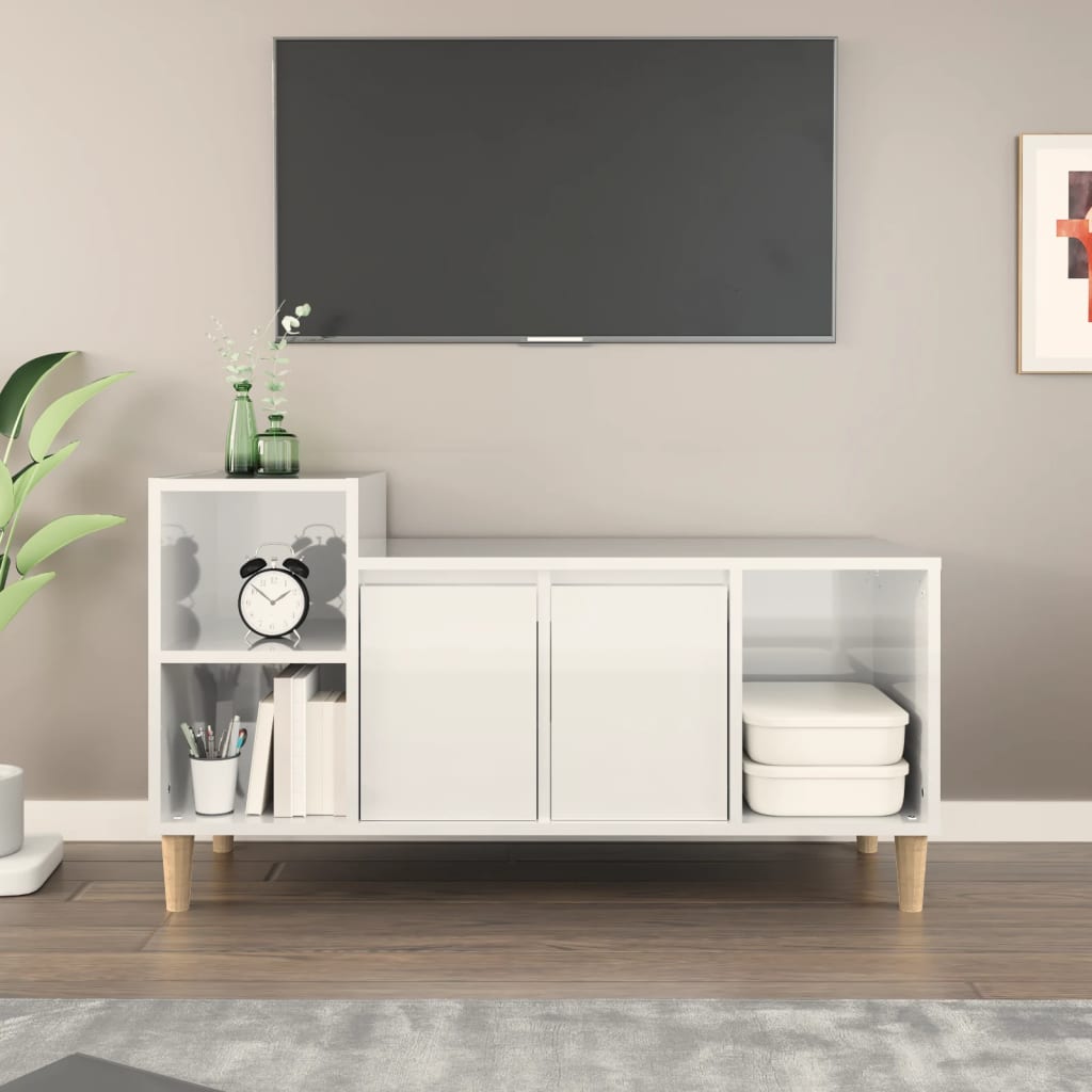 Meuble TV Blanc brillant 100x35x55 cm Bois d'ingénierie - XIOS