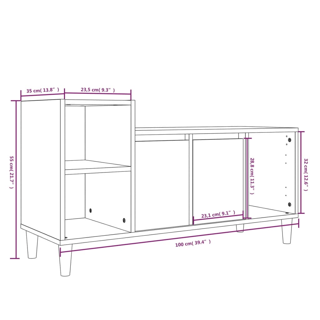 Meuble TV Chêne fumé 100x35x55 cm Bois d'ingénierie - XIOS