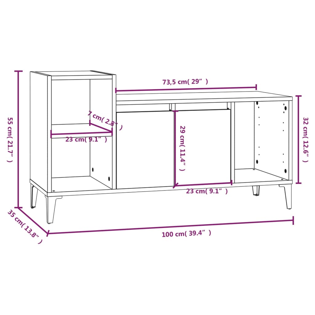 Meuble TV Blanc brillant 100x35x55 cm Bois d'ingénierie - XIOS