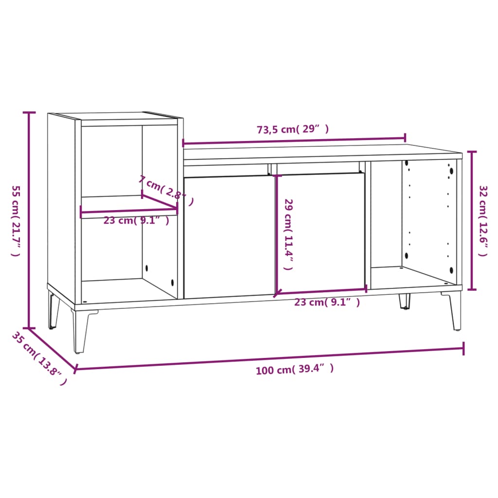 Meuble TV Chêne fumé 100x35x55 cm Bois d'ingénierie - XIOS