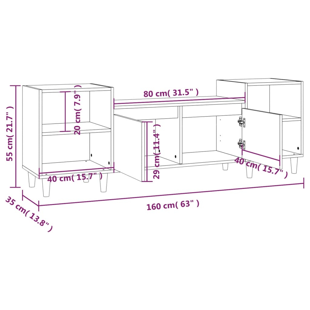 Meuble TV Blanc 160x35x55 cm Bois d'ingénierie - XIOS