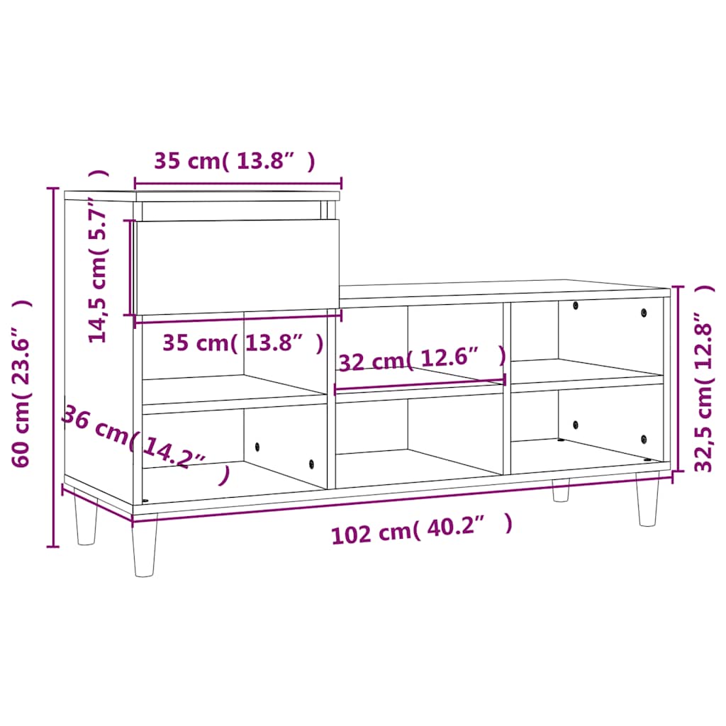 Armoire à chaussures Blanc 102x36x60 cm Bois d'ingénierie - XIOS