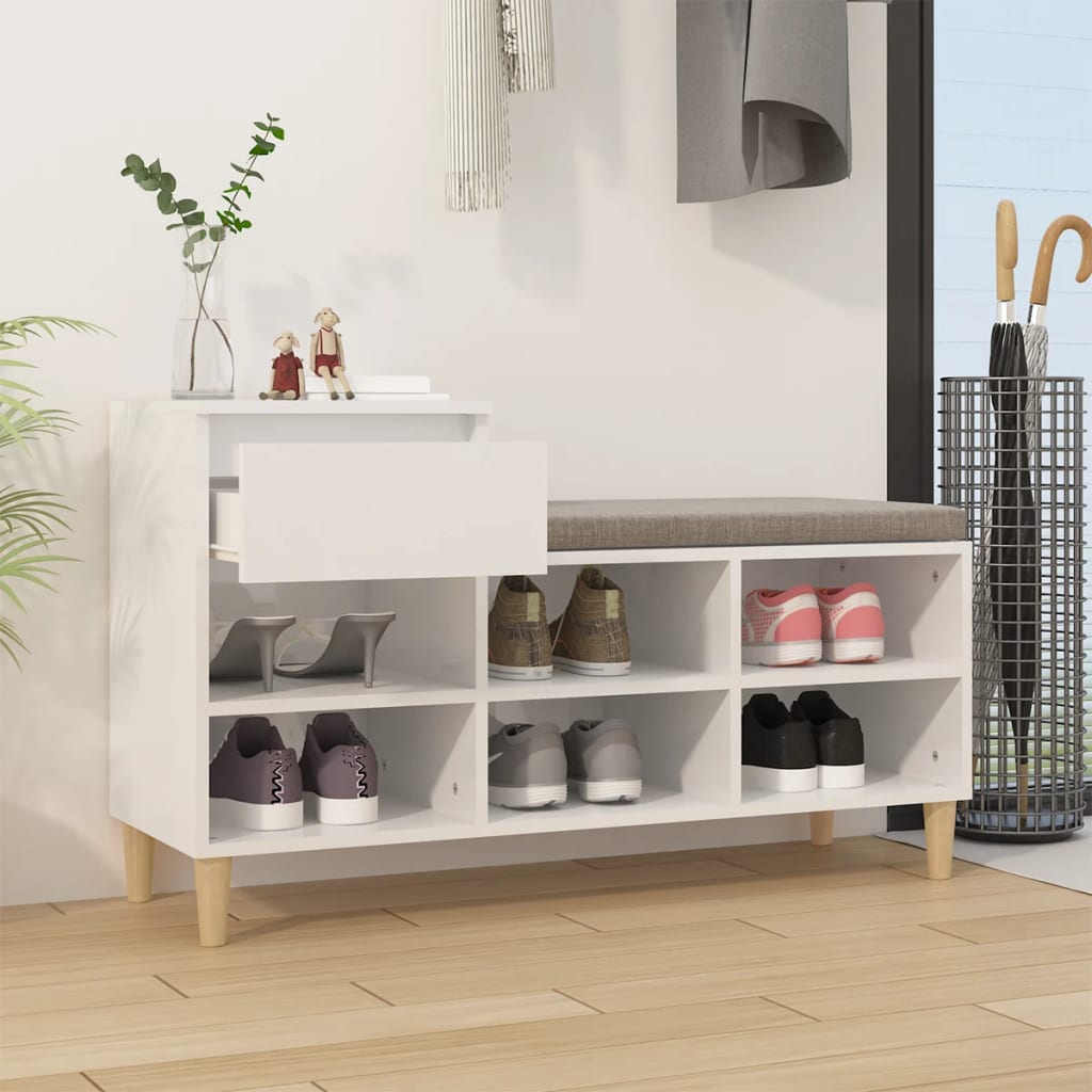Armoire à chaussure Blanc brillant 102x36x60 cm Bois ingénierie - XIOS