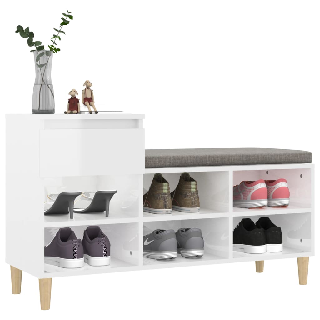 Armoire à chaussure Blanc brillant 102x36x60 cm Bois ingénierie - XIOS