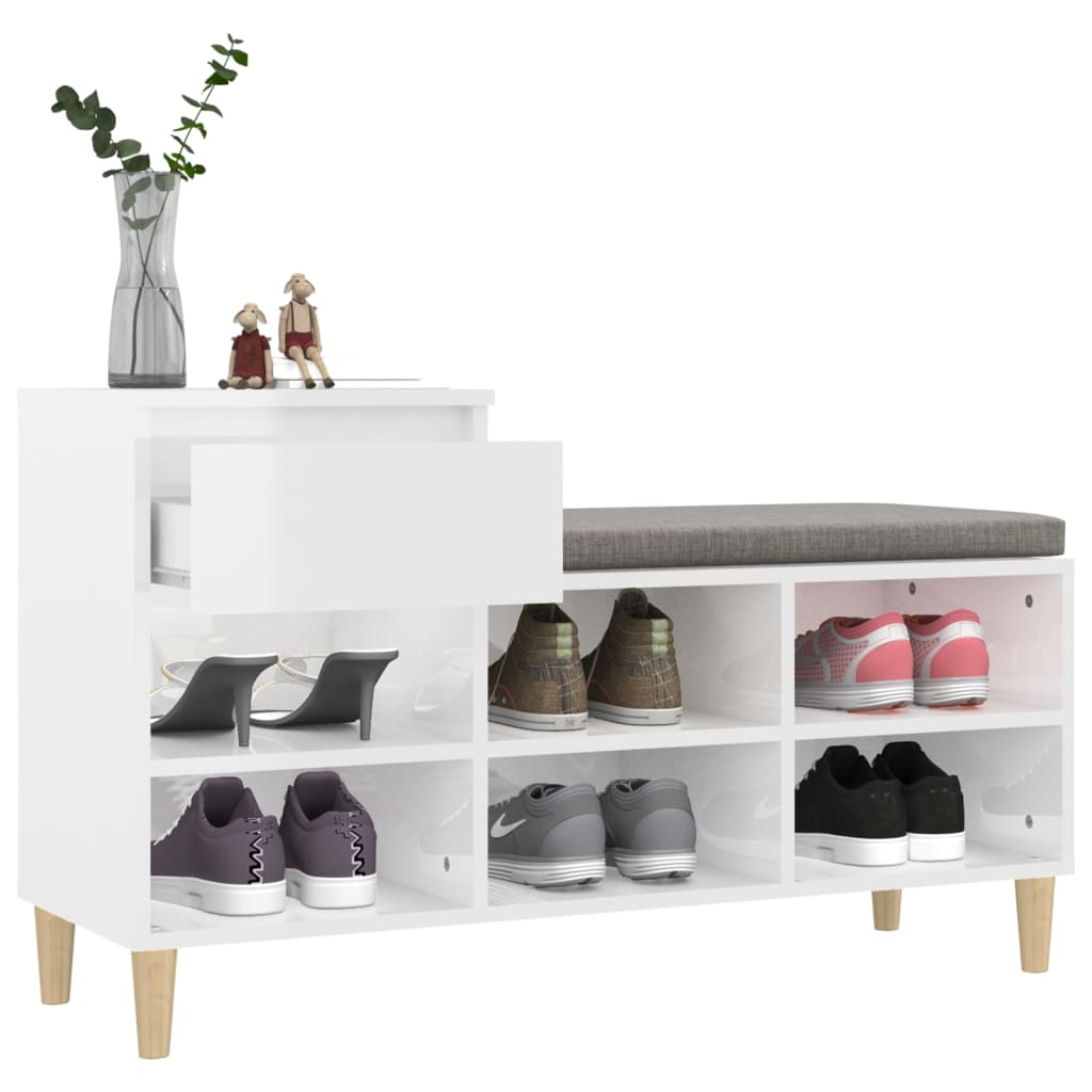 Armoire à chaussure Blanc brillant 102x36x60 cm Bois ingénierie - XIOS