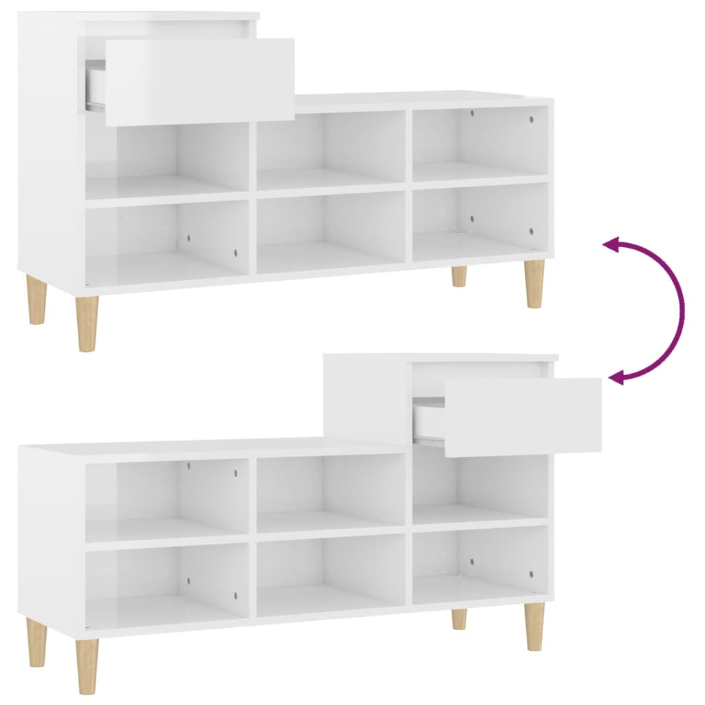 Armoire à chaussure Blanc brillant 102x36x60 cm Bois ingénierie - XIOS