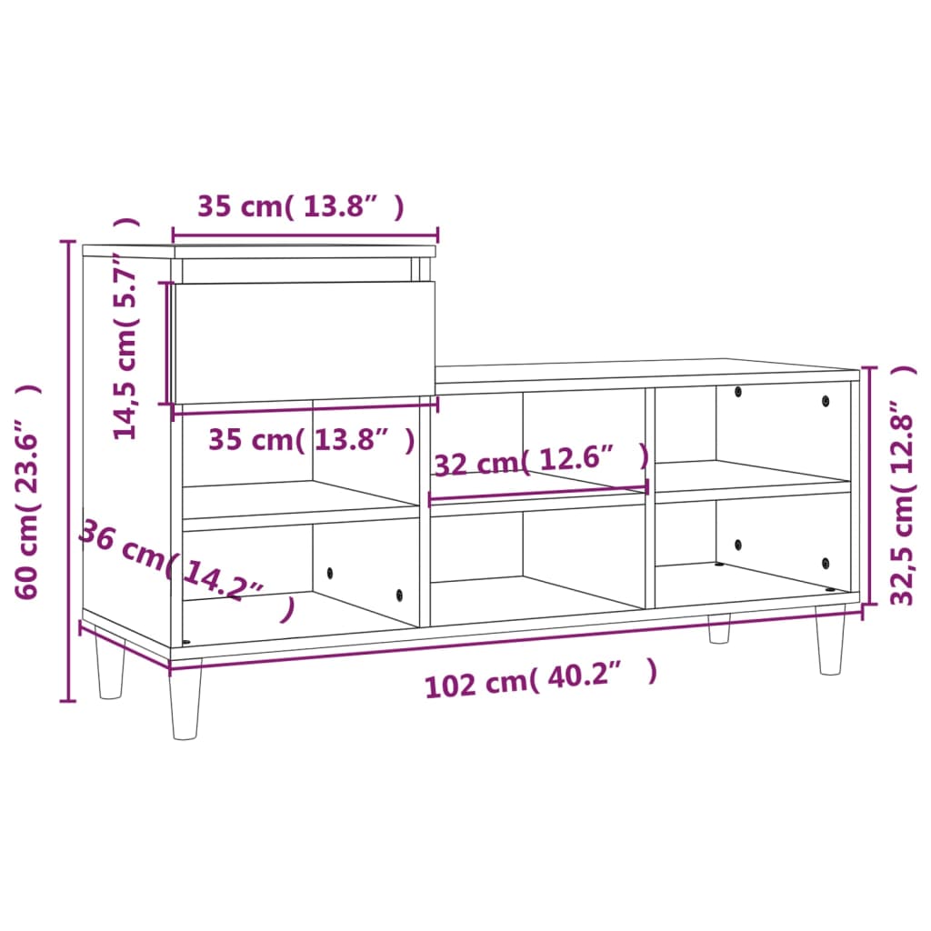 Armoire à chaussures Chêne fumé 102x36x60 cm Bois d'ingénierie - XIOS