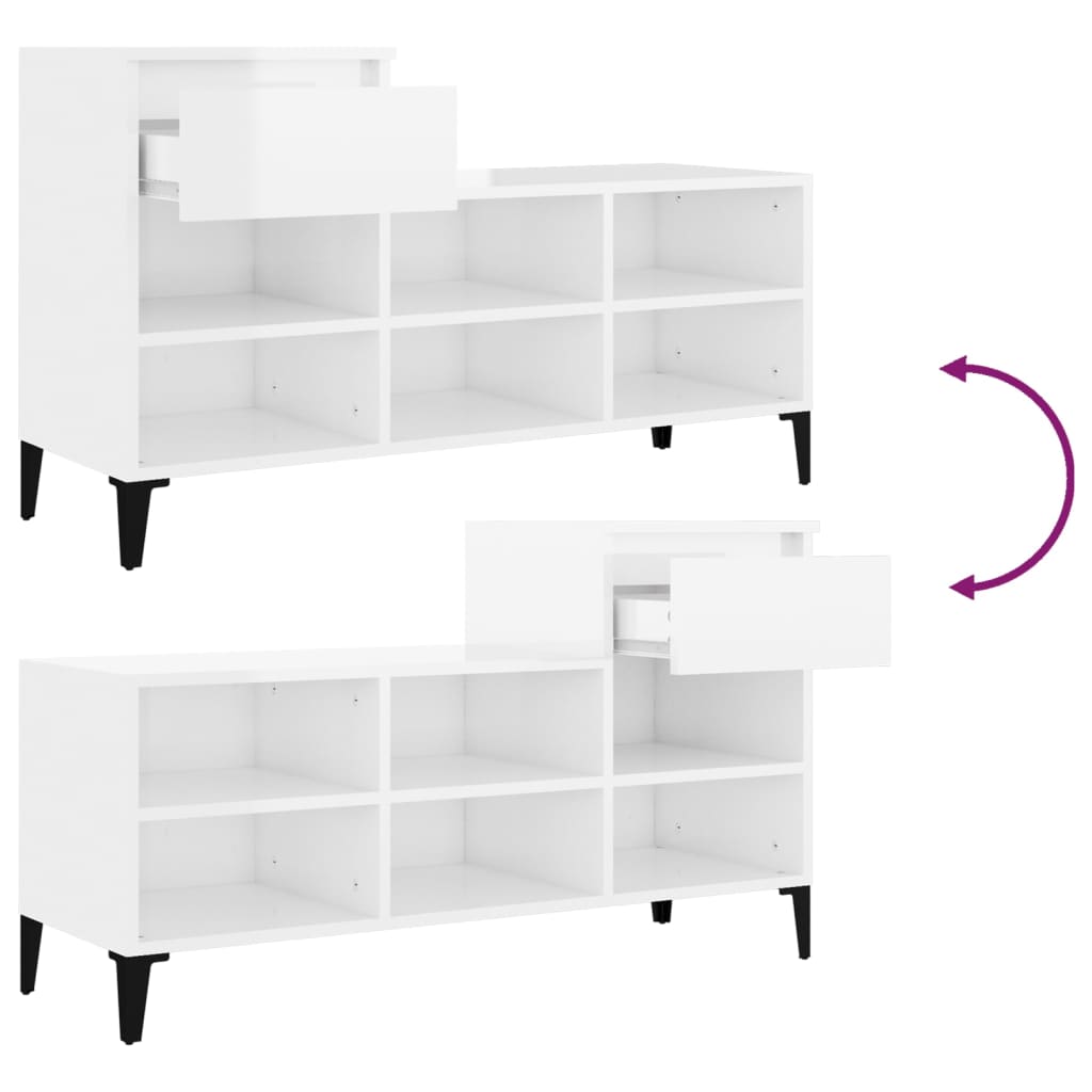 Armoire à chaussure Blanc brillant 102x36x60 cm Bois ingénierie - XIOS
