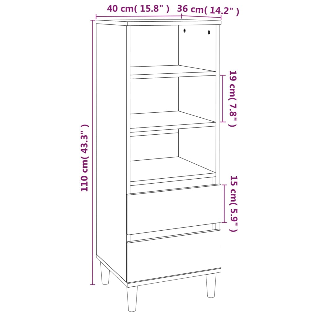 Buffet haut Blanc 40x36x110 cm Bois d'ingénierie - XIOS