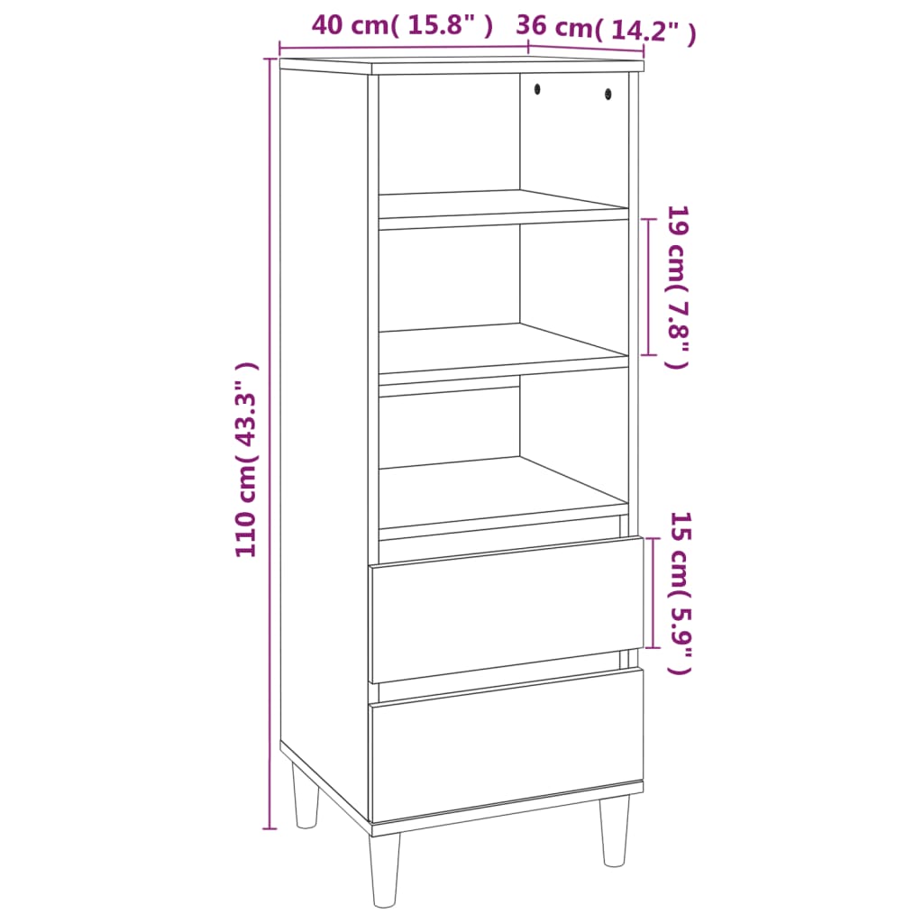 Buffet haut Chêne fumé 40x36x110 cm Bois d'ingénierie - XIOS