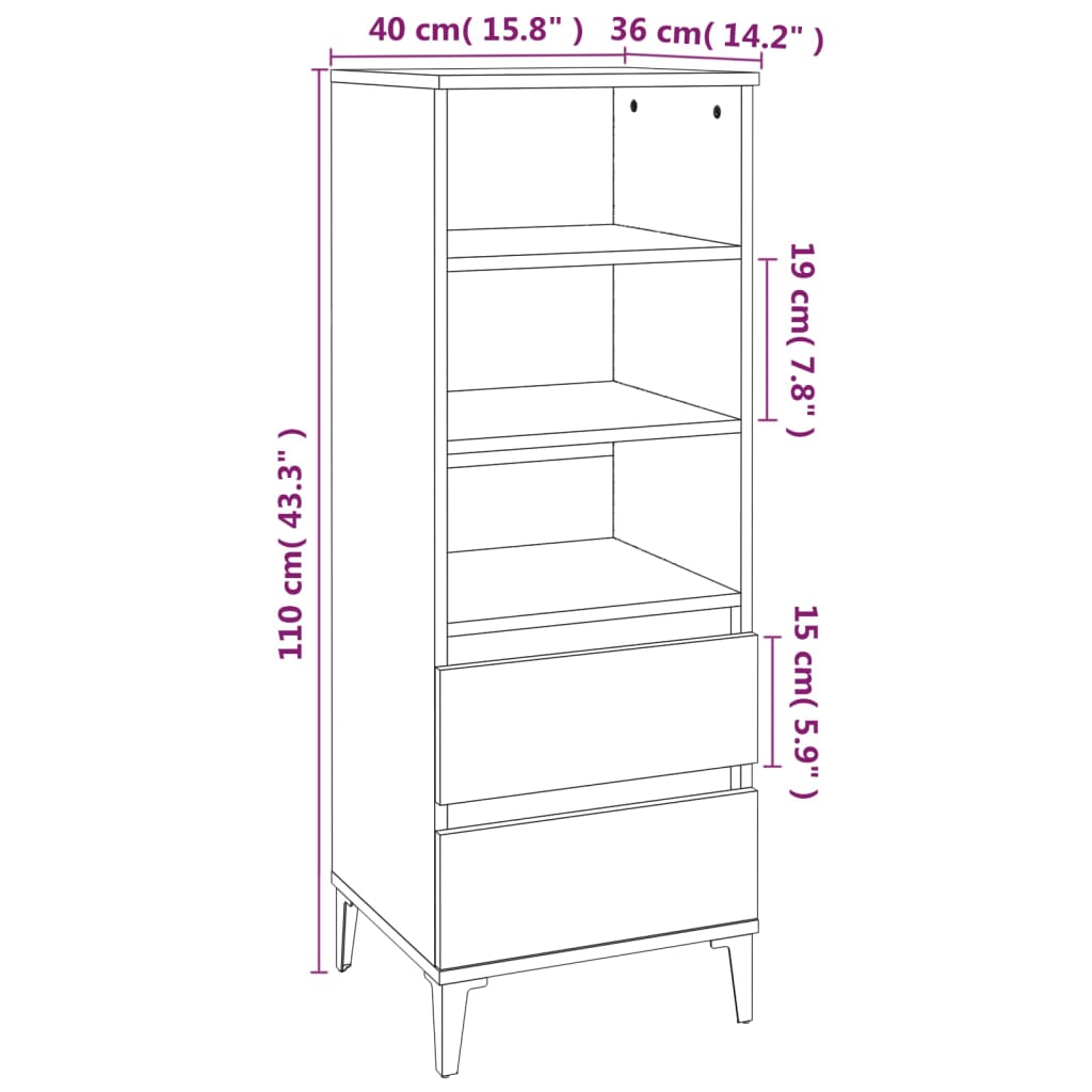 Buffet haut Blanc brillant 40x36x110 cm Bois d'ingénierie - XIOS