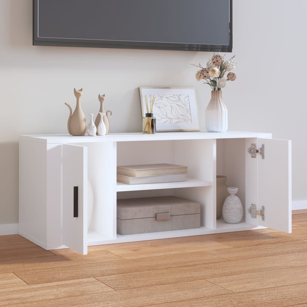 Meuble TV Blanc 100x35x40 cm Bois d'ingénierie - XIOS