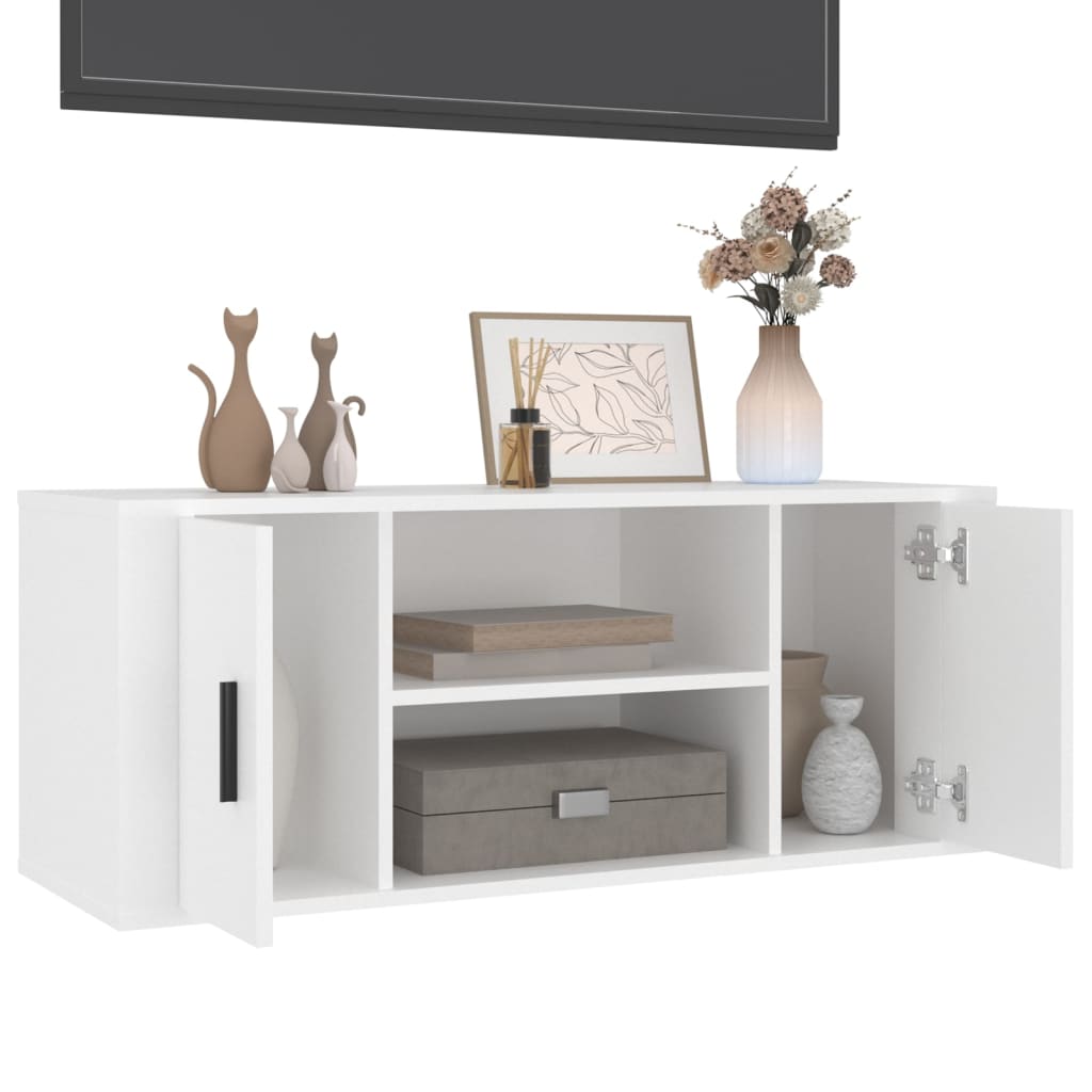 Meuble TV Blanc 100x35x40 cm Bois d'ingénierie - XIOS