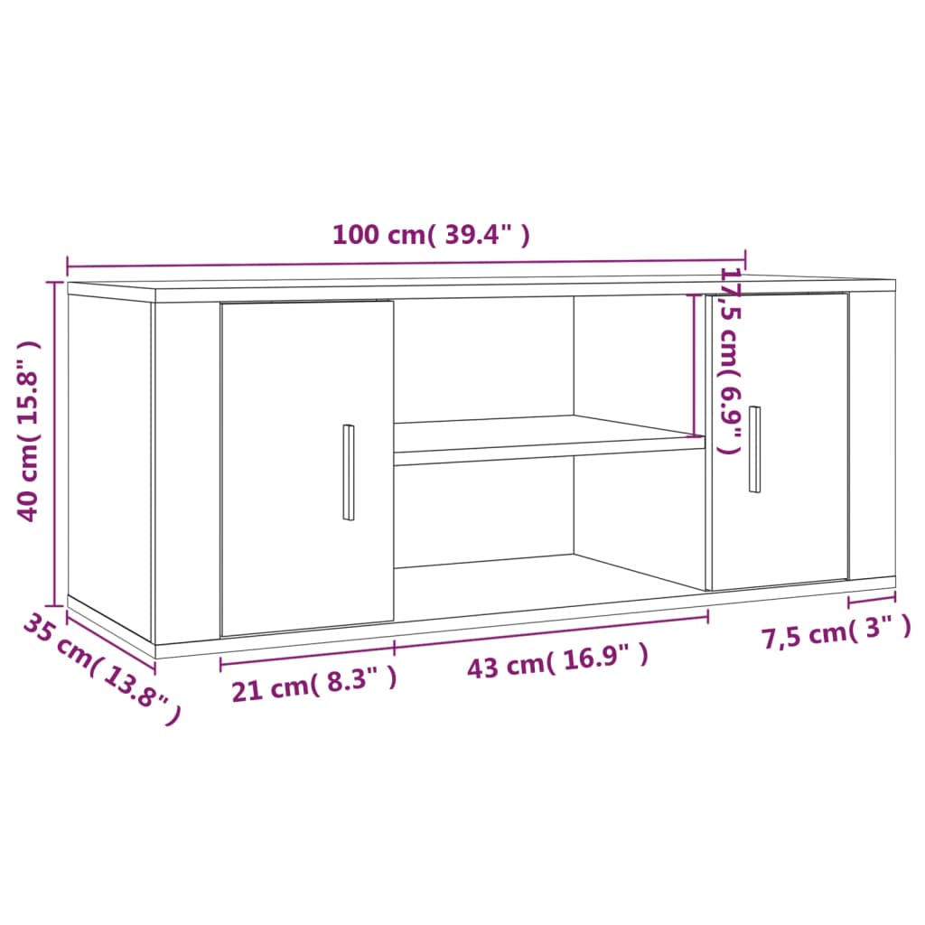 Meuble TV Noir 100x35x40 cm Bois d'ingénierie Meubles TV vidaXL