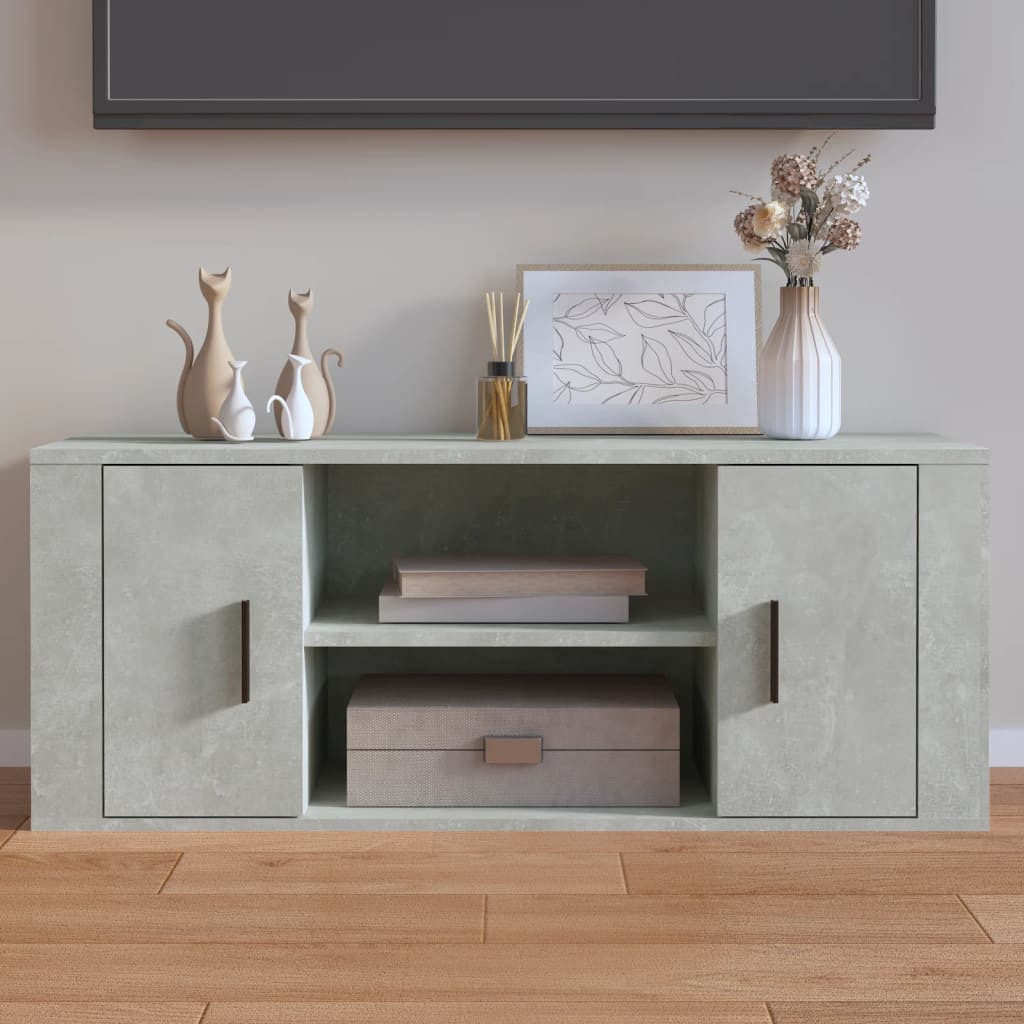 Meuble TV Gris béton 100x35x40 cm Bois d'ingénierie - XIOS