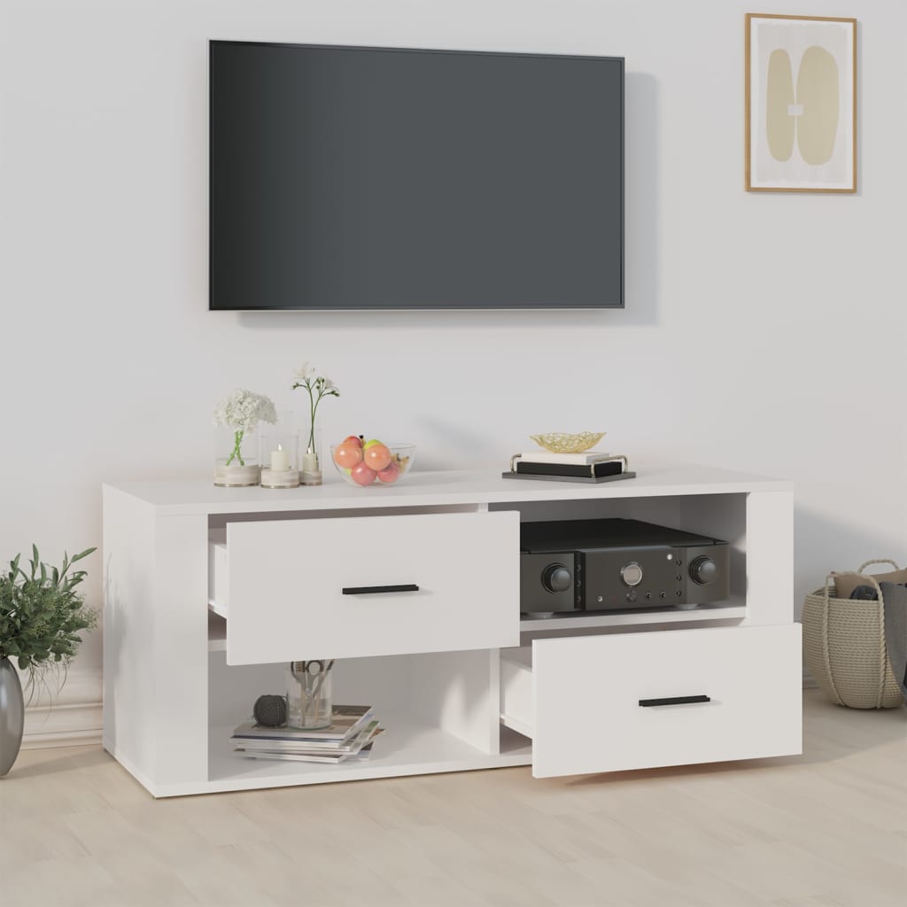 Meuble TV Blanc 100x35x40 cm Bois d'ingénierie - XIOS