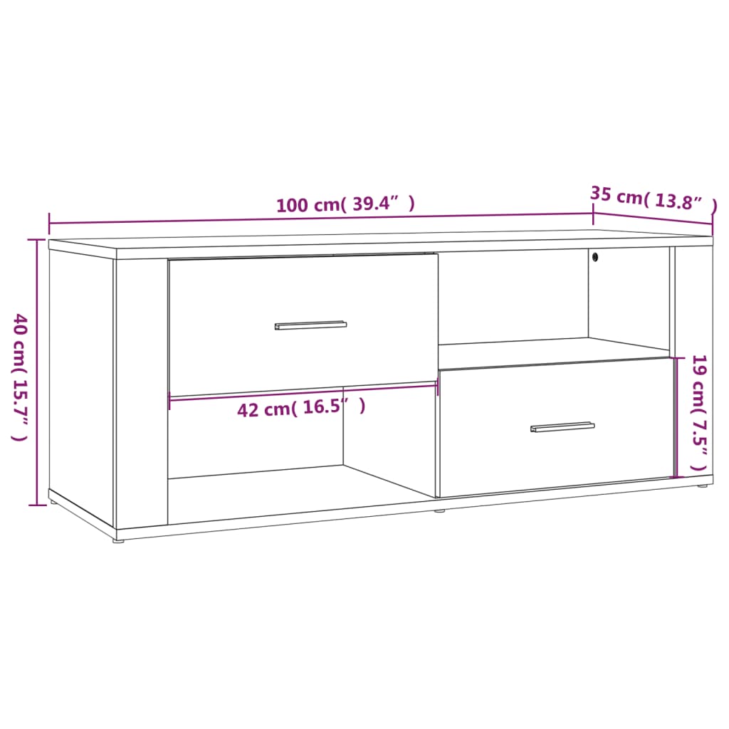 Meuble TV Blanc 100x35x40 cm Bois d'ingénierie - XIOS