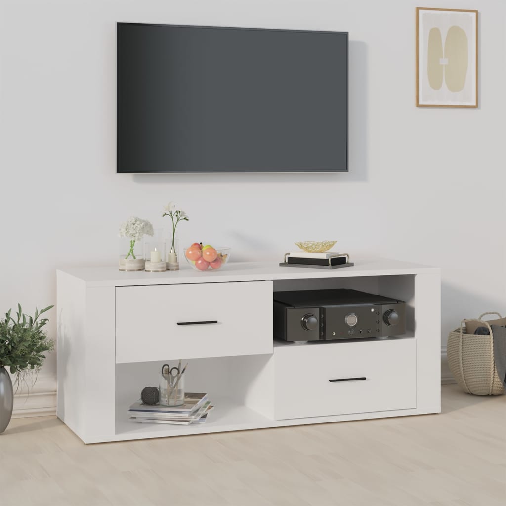Meuble TV Blanc 100x35x40 cm Bois d'ingénierie - XIOS