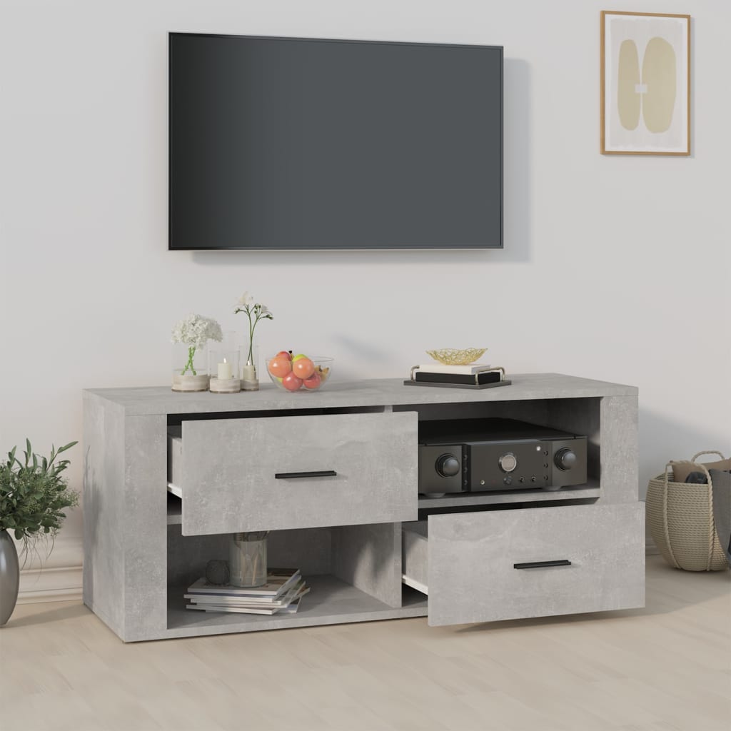 Meuble TV Gris béton 100x35x40 cm Bois d'ingénierie - XIOS