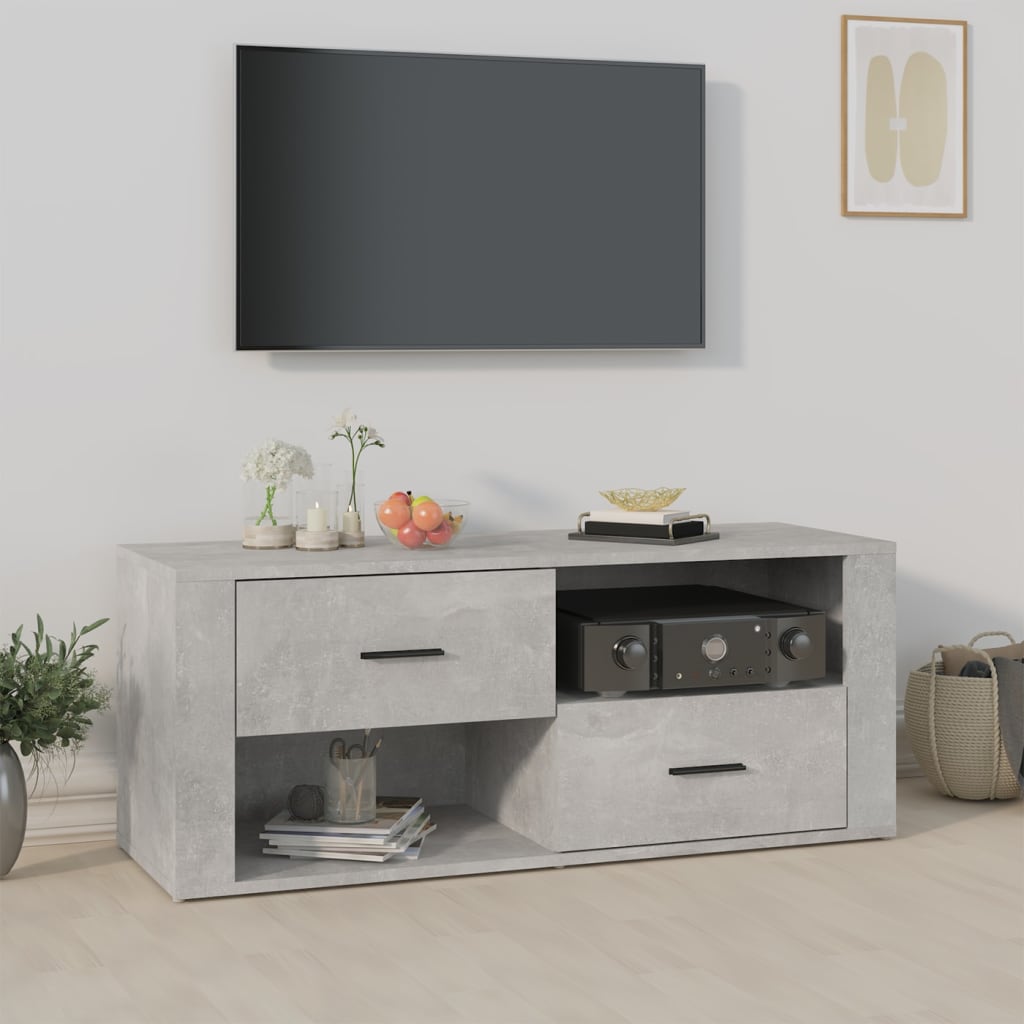 Meuble TV Gris béton 100x35x40 cm Bois d'ingénierie - XIOS
