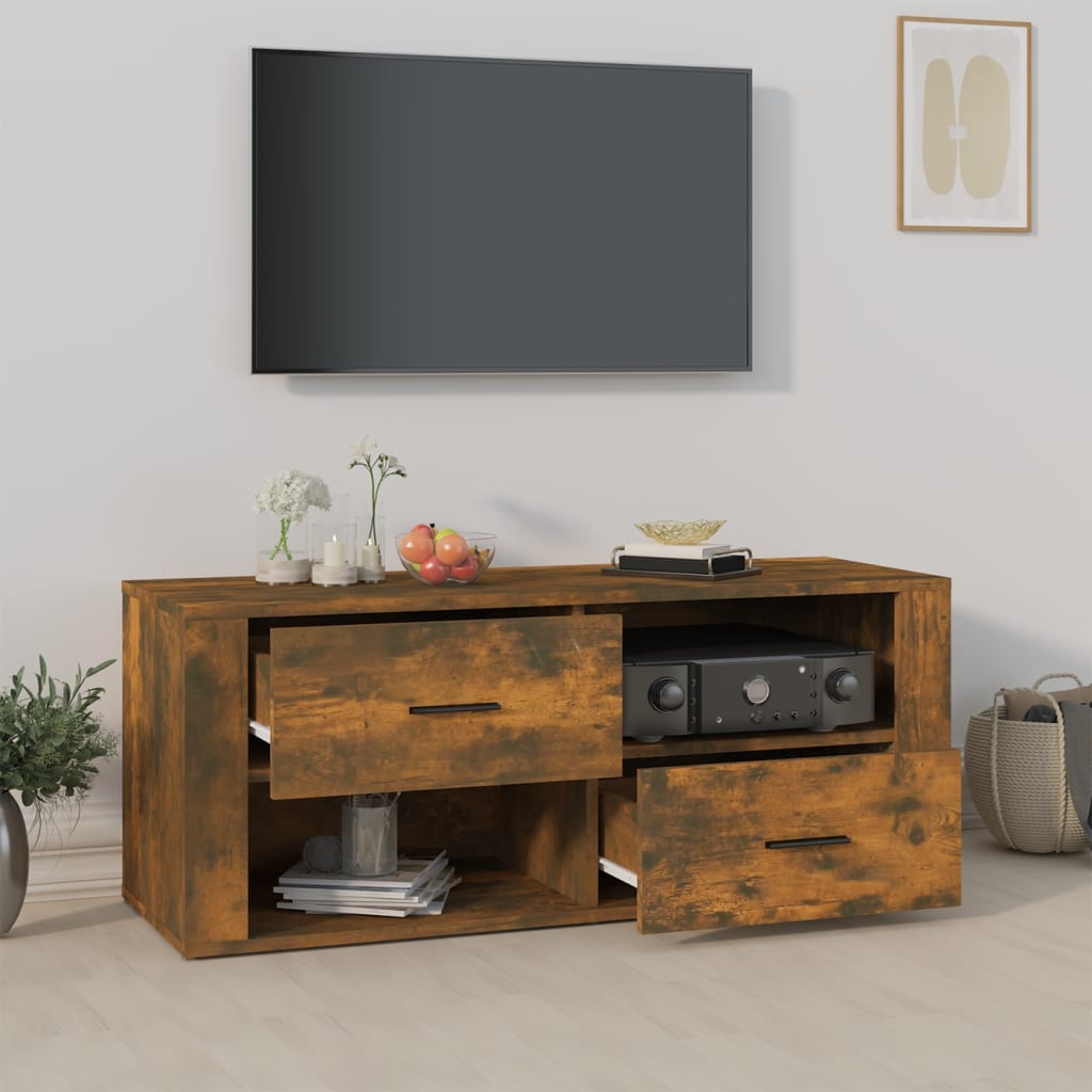 Meuble TV Chêne fumé 100x35x40 cm Bois d'ingénierie - XIOS