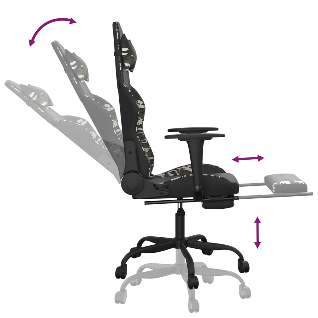 Chaise de jeu avec repose-pied Noir et camouflage Similicuir - XIOS