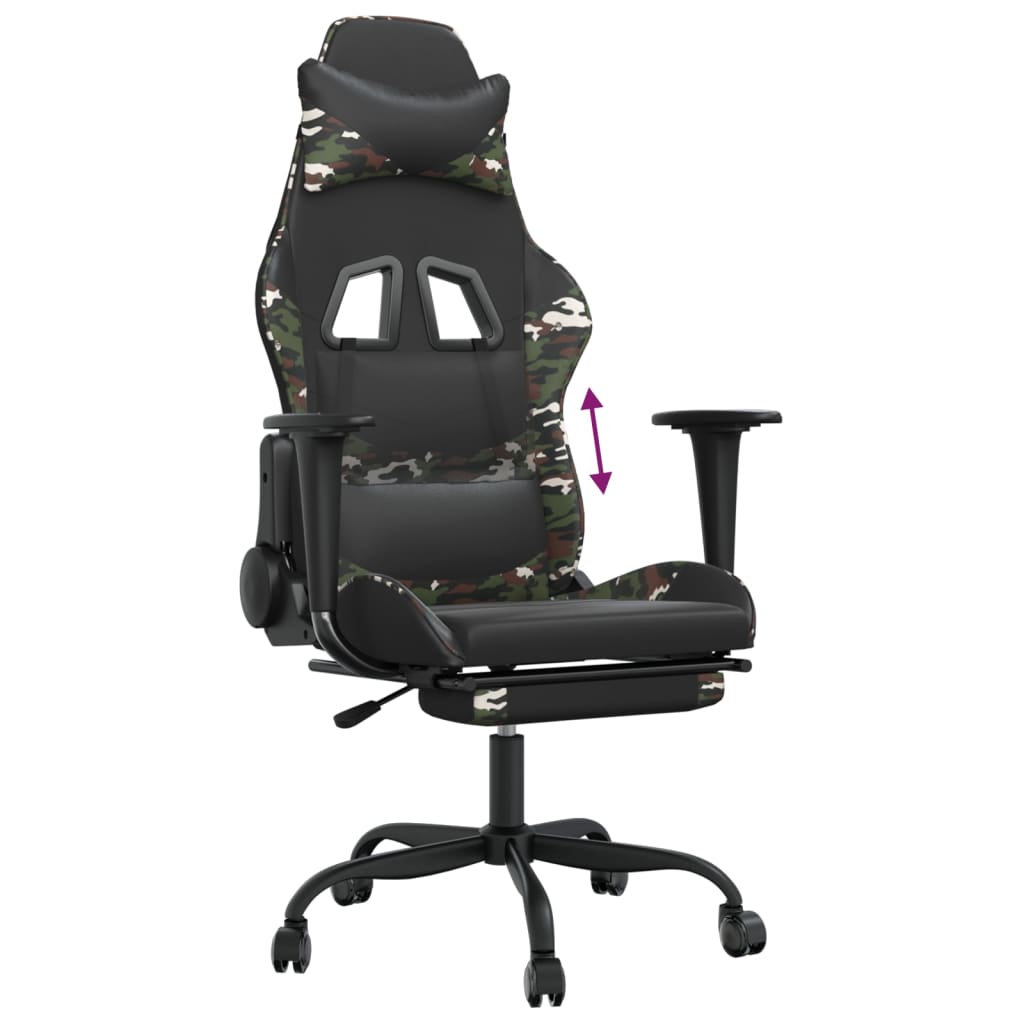 Chaise de jeu avec repose-pied Noir et camouflage Similicuir - XIOS
