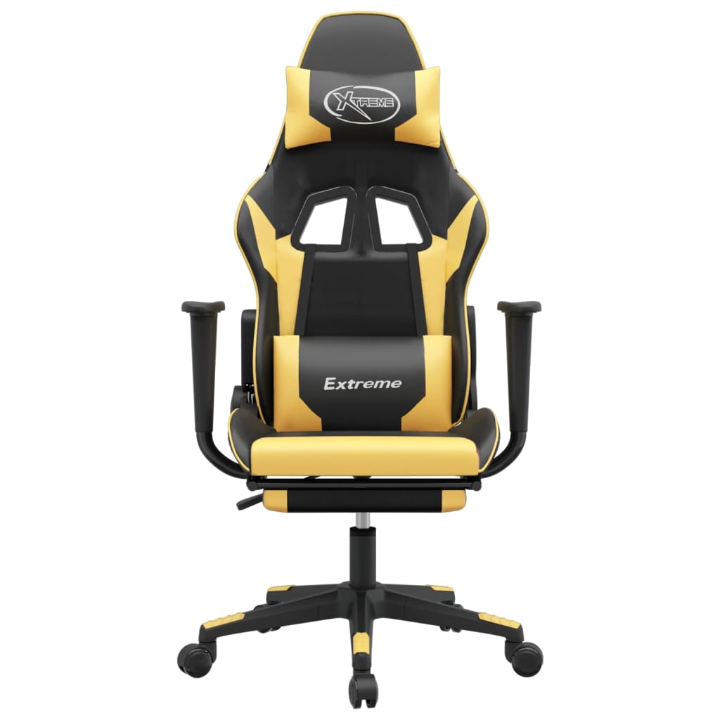 Chaise de jeu avec repose-pied Noir et doré Similicuir - XIOS