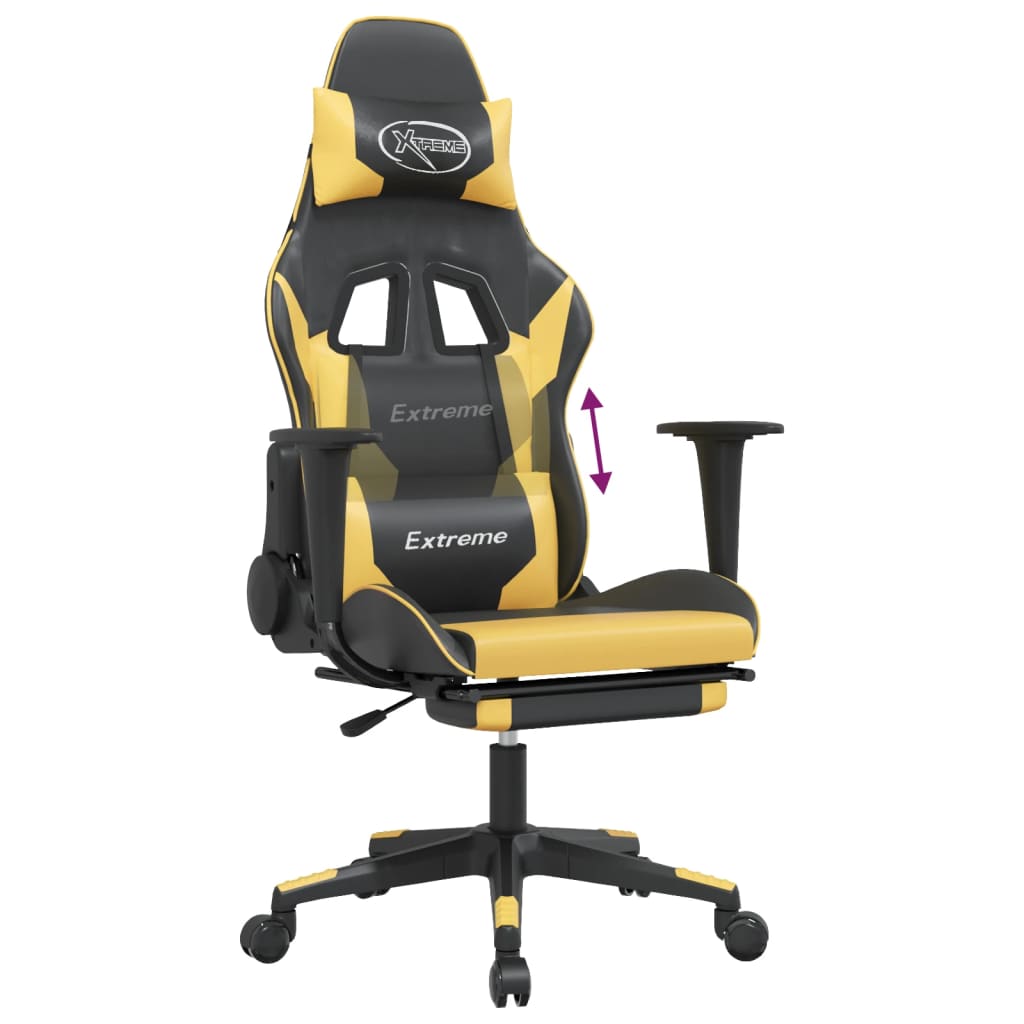 Chaise de jeu avec repose-pied Noir et doré Similicuir - XIOS